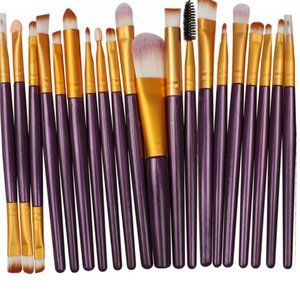 Makeup Brushes - Set of 20 - Purple Handles - 6 long - with Leather Travel Case